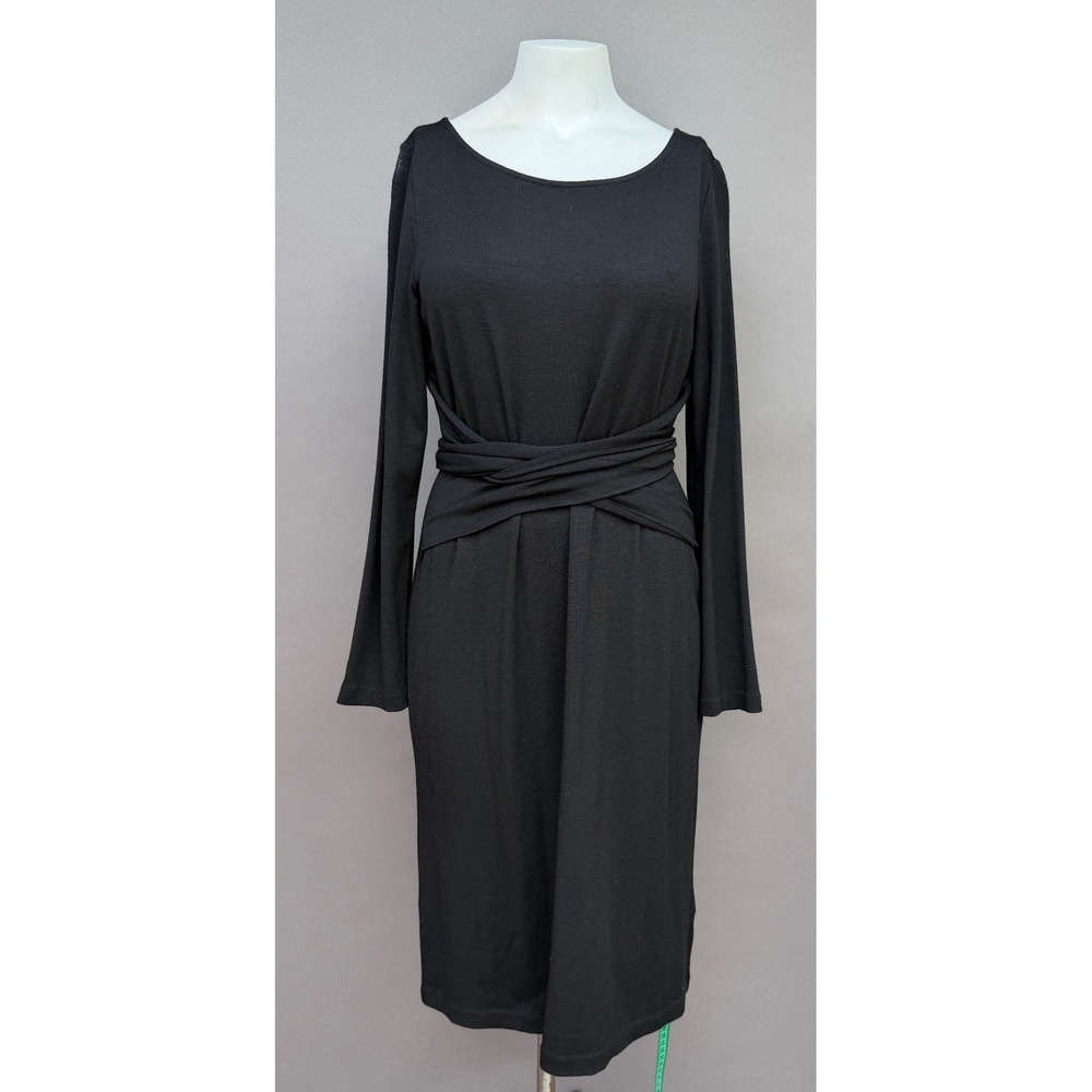 Talbots Black Long Sleeve Wrap Waist Midi Dress Large NEW Wool Desk to Dinner - Picture 13 of 13